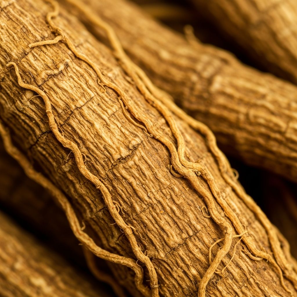 Withania somnifera dried root close-up